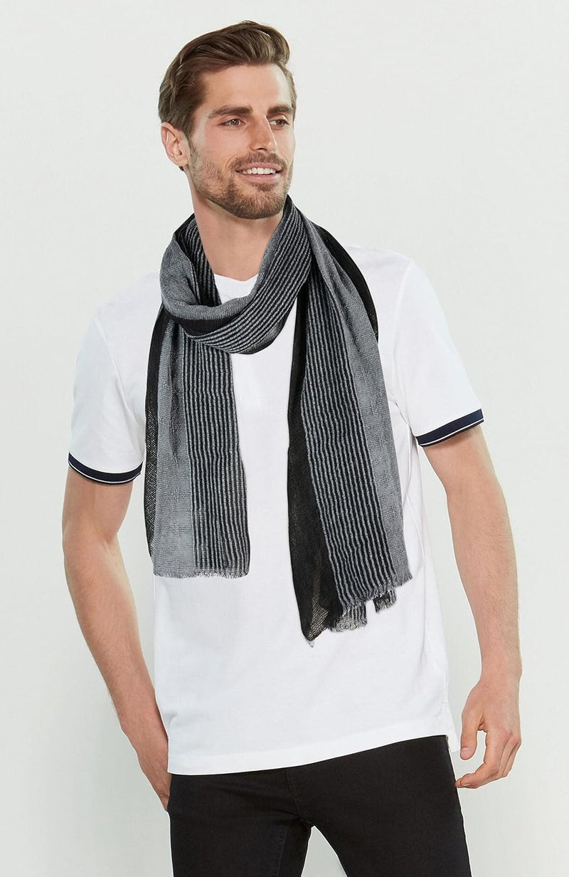GERINLY Cotton-Linen Scarves Mens Stripe Crinkle Long Scarf Fashion Wrap Shawl for Travel - Image 2